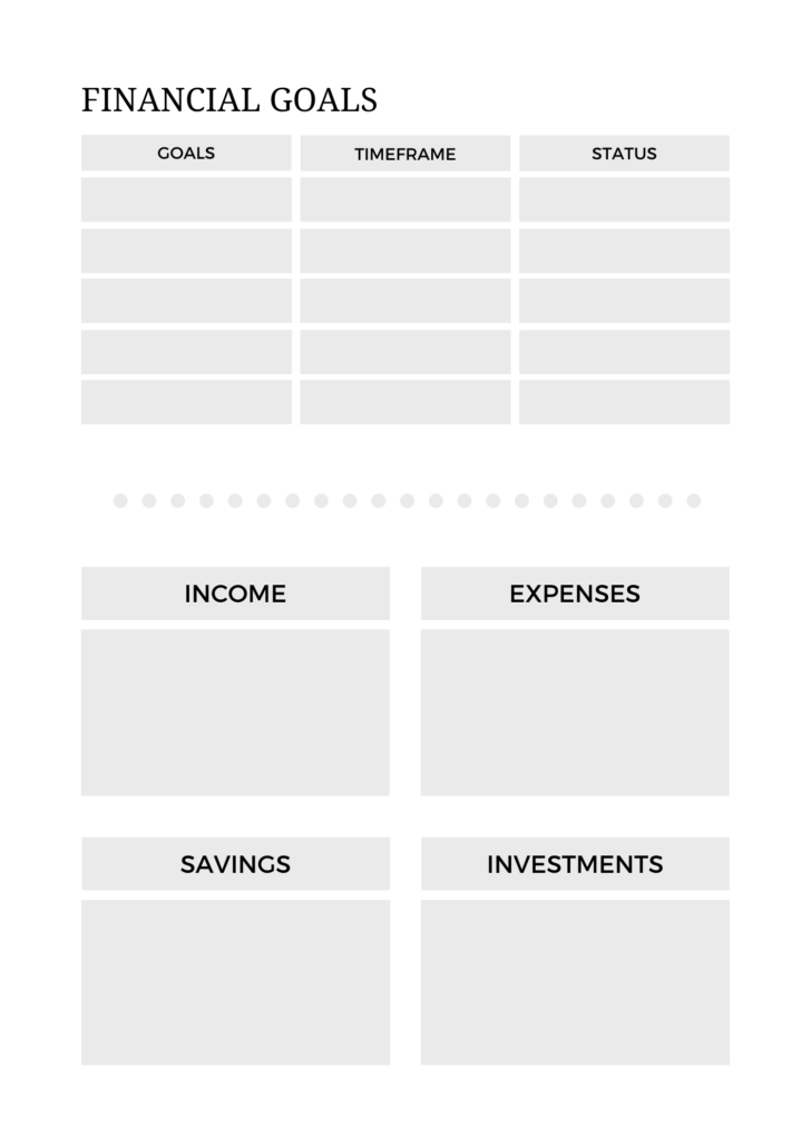 financial goals sheet